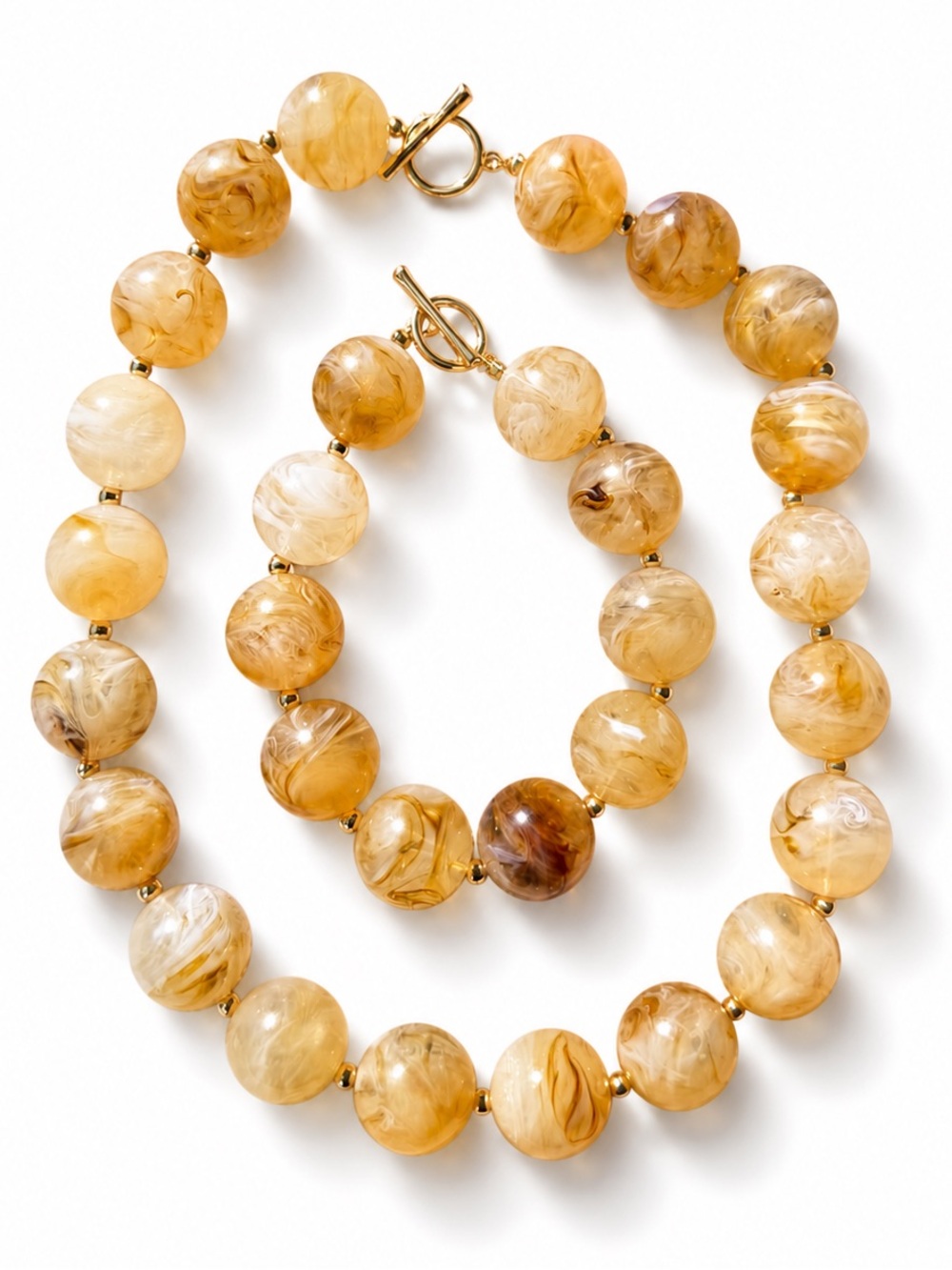 Swirled Honey Beaded Necklace and Bracelet Set